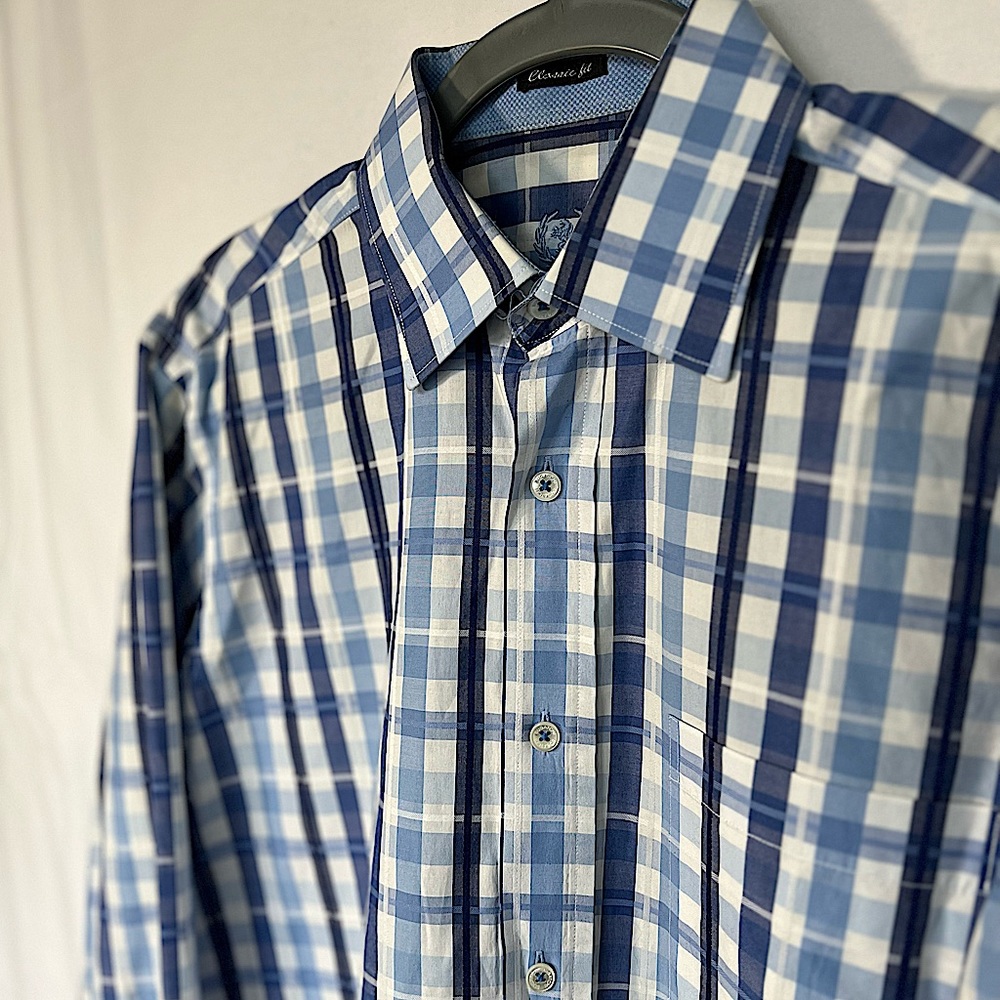 Blue plaid Bugatchi button down